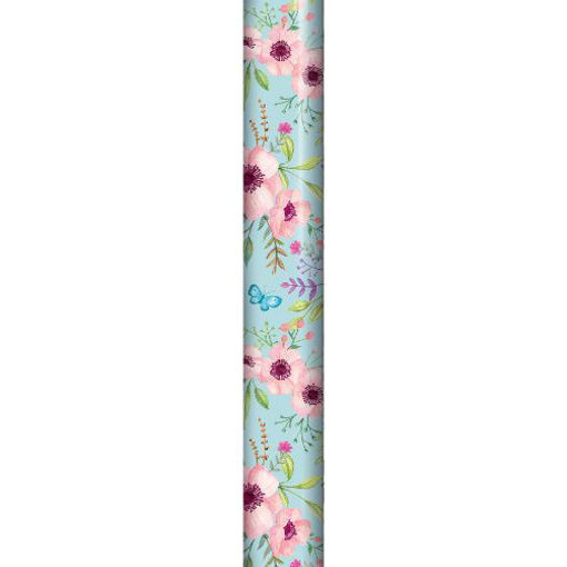 Picture of BLUE WITH FLOWERS WRAPPING ROLL 70CM X 2.5M